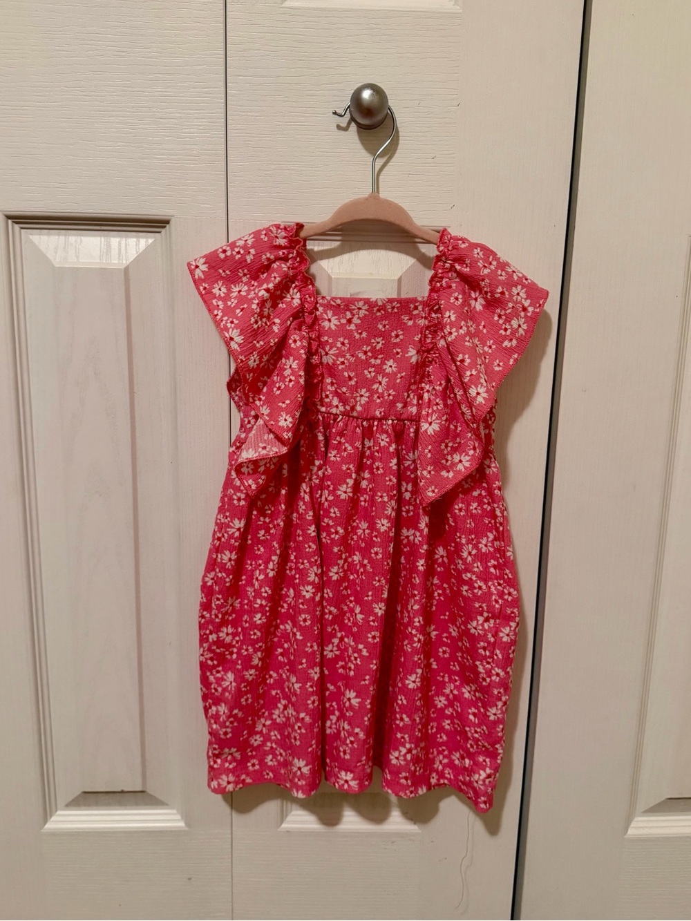Zara Pink Floral Ruffle-Sleeve Dress - Pink & White